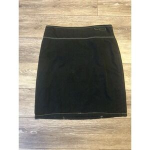 Versace Women's Skirt Vintage 1990s Black Skirt With Neon Stitching Size Small